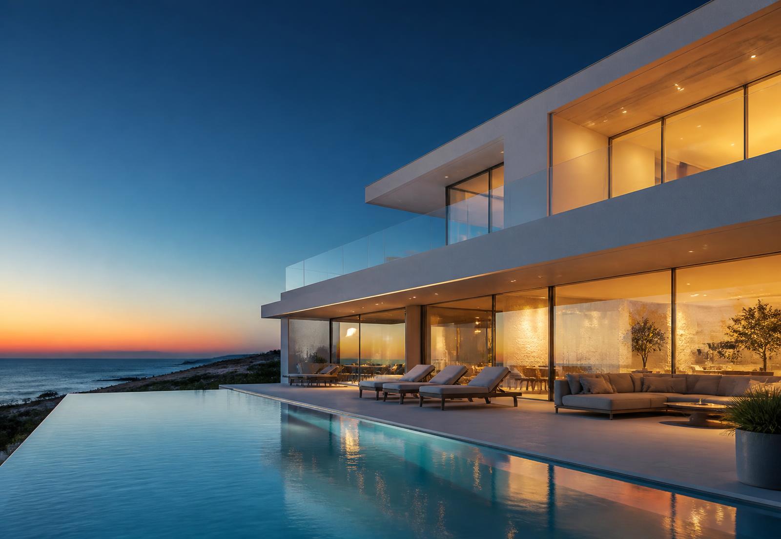 Villa de luxo no Algarve com piscina infinita ao anoitecer